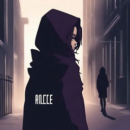 Create a book cover featuring the back of a mysterious 18-year-old detective girl