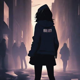 Create a book cover featuring the back of a mysterious 18-year-old detective girl