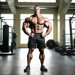 A highly detailed image of a bodybuilder showing off their muscles in a gym setting