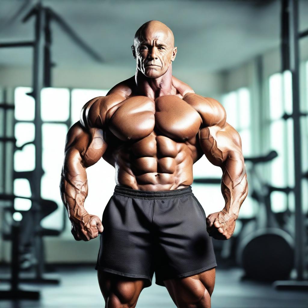 A highly detailed image of a bodybuilder showing off their muscles in a gym setting