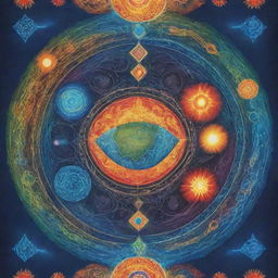 A vibrant, eye-catching poster for a consciousness festival, featuring the five elements: Earth, Fire, Air, Water, and Ether. Each element is represented by symbolizing designs and colors that promote mindfulness and connection.