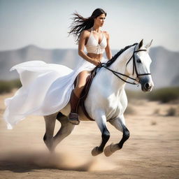 A high-quality photo of a woman riding a horse