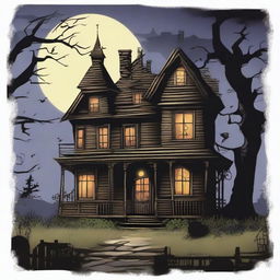 Create a detailed background scene where the character is looking at a haunted house