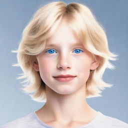 A blond boy with shoulder-length hair, blue eyes, and plump lips