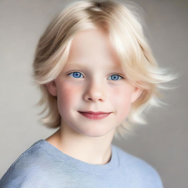 A blond boy with shoulder-length hair, blue eyes, and plump lips