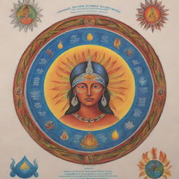 Reduce the size and transform the consciousness festival poster into a smaller, hand-drawn version, ensuring the indigenous face and the five elements - Earth, Fire, Air, Water, and Ether - are still clearly depicted in a harmonious and vibrant manner.