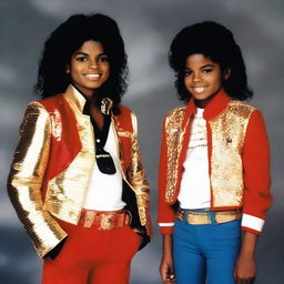 An image of Michael Jackson standing next to his younger self