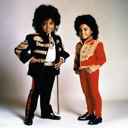 An image of Michael Jackson standing next to his younger self