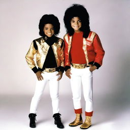 An image of Michael Jackson standing next to his younger self