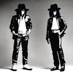 Create an image depicting an older Michael Jackson standing beside his younger self