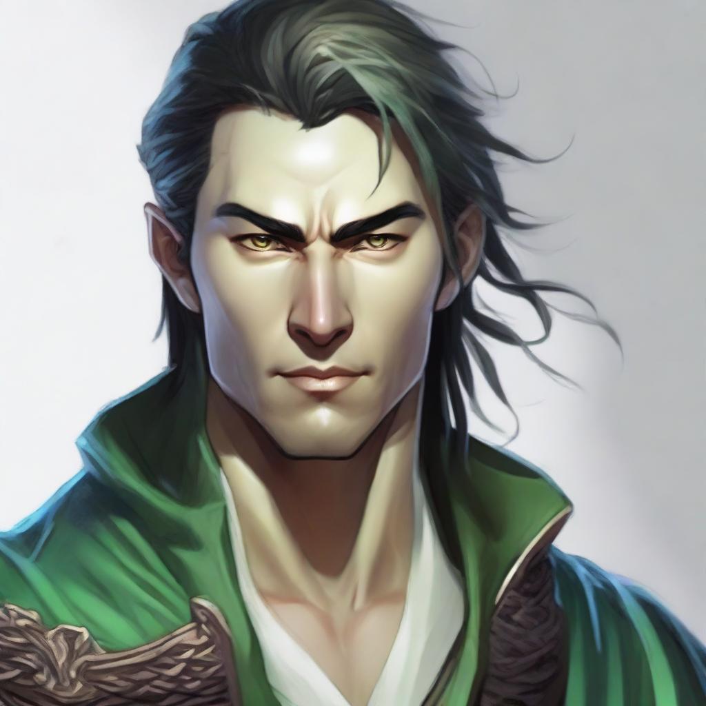 Create a detailed and stunning character art of a handsome Yuan-Ti character for a Dungeons & Dragons commission