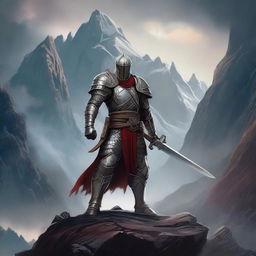 A fierce Dungeons & Dragons warrior standing in a fantasy setting, wearing detailed armor and wielding a large sword