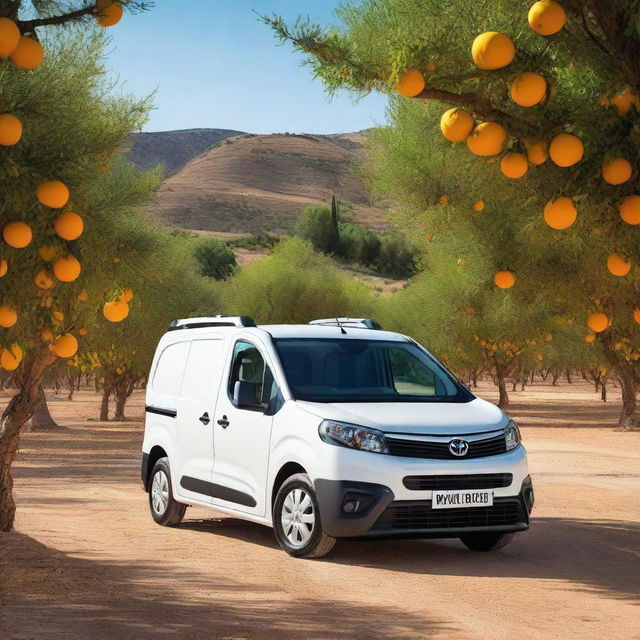 A white Toyota Proace City parked in a rural Valencian town