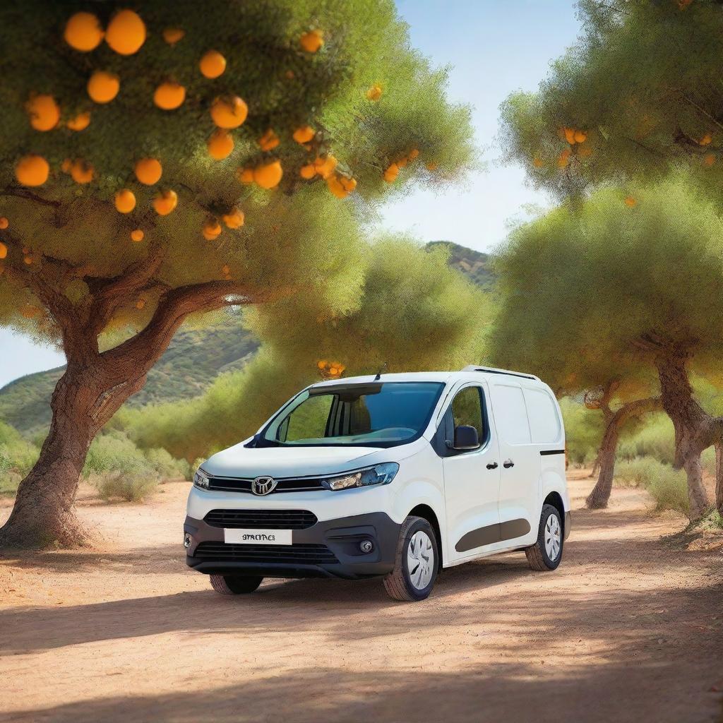 A white Toyota Proace City van parked in a picturesque Valencian countryside