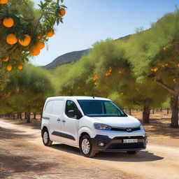 A white Toyota Proace City van parked in a picturesque Valencian countryside