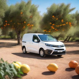 A white Toyota Proace City van parked in a picturesque Valencian countryside