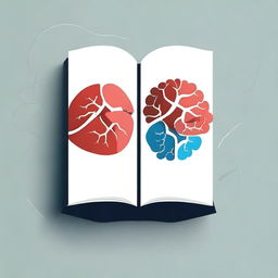 A simple and minimalistic illustration that combines the figures of a book, papers, a heart, lungs, and a brain into one continuous flow