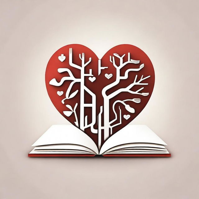 A simple and minimalistic illustration that combines the figures of a book, papers, a heart, lungs, and a brain into one continuous flow