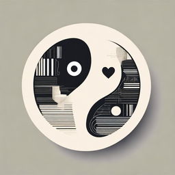 A modern, simplistic yin yang image where the yin side is composed of books and papers, and the yang side is made up of human organs including the brain, lungs, and heart