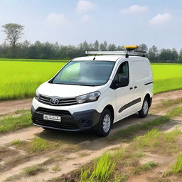 A white Toyota Proace City cargo van with farming tools inside