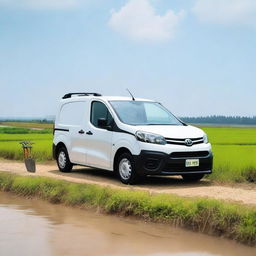 A white Toyota Proace City cargo van with farming tools inside