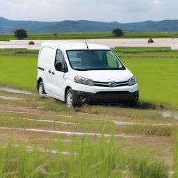 A white Toyota Proace City cargo van with farming tools inside