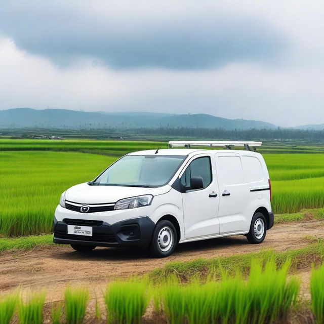 A white Toyota Proace City cargo van with farming tools inside