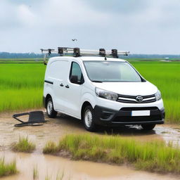 A white Toyota Proace City cargo van with farming tools inside