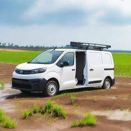 A white Toyota Proace City cargo van with farming tools inside