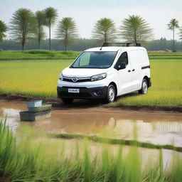 A white Toyota Proace City cargo van with farming tools inside