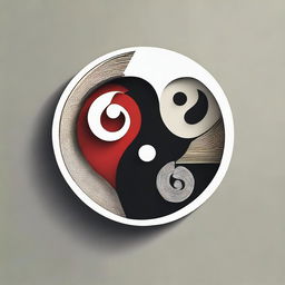 A modern, simplistic yin yang image where the yin side is composed of books and papers, and the yang side is made up of realistic human organs including the brain, lungs, and heart