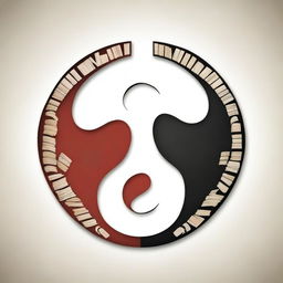 A modern, simplistic yin yang image where the yin side is composed of books and papers, and the yang side is made up of realistic human organs including the brain, lungs, and heart