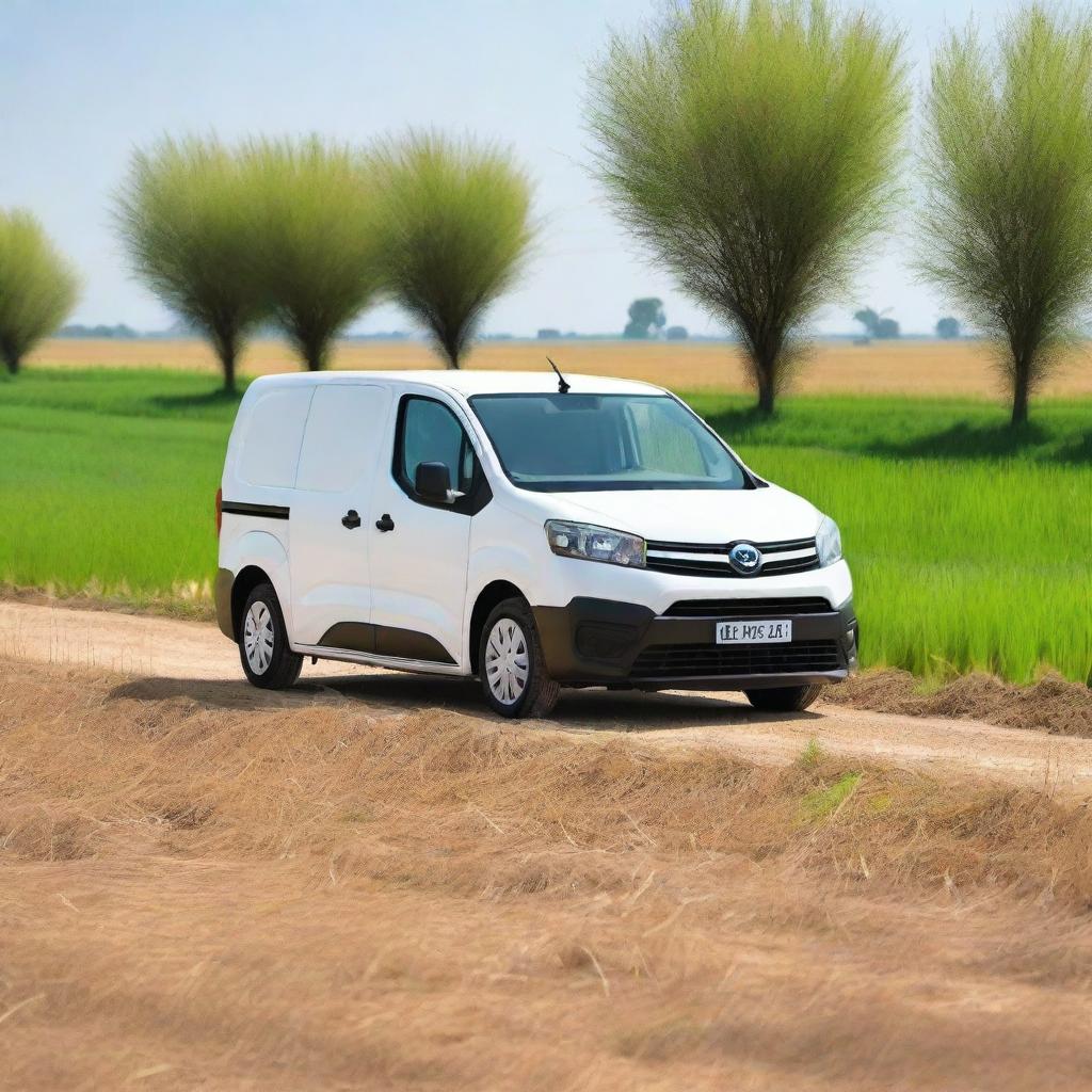 A white Toyota Proace City cargo van in a Valencian rice field