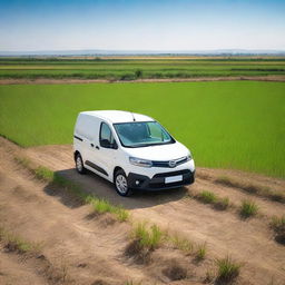 A white Toyota Proace City cargo van in a Valencian rice field