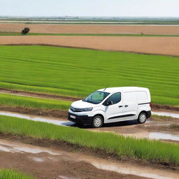 A white Toyota Proace City cargo van in a Valencian rice field