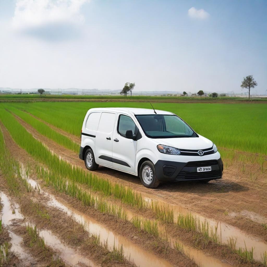 A white Toyota Proace City cargo van in a Valencian rice field