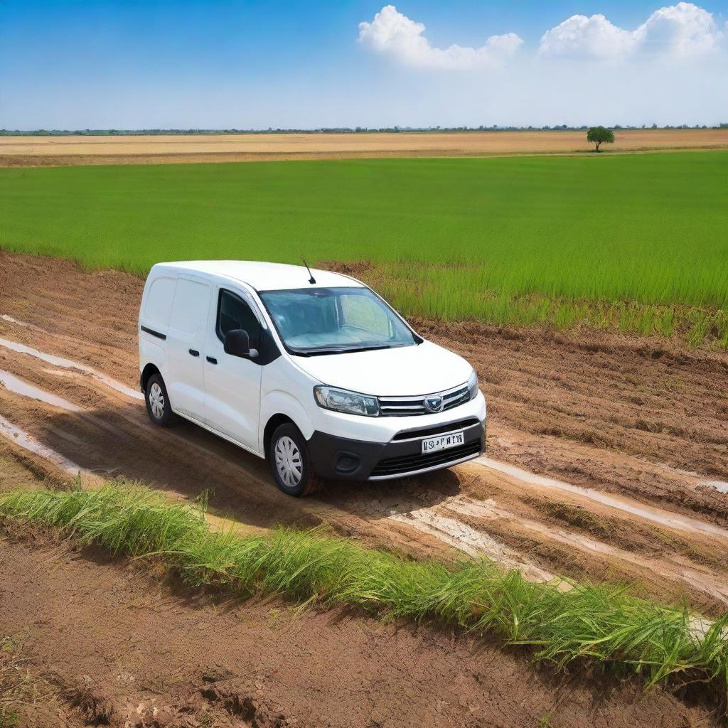 A white Toyota Proace City cargo van in a Valencian rice field