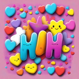 A friendly greeting image with the word 'hai' in a cheerful and colorful font, surrounded by fun and playful decorations like stars, hearts, and smiley faces