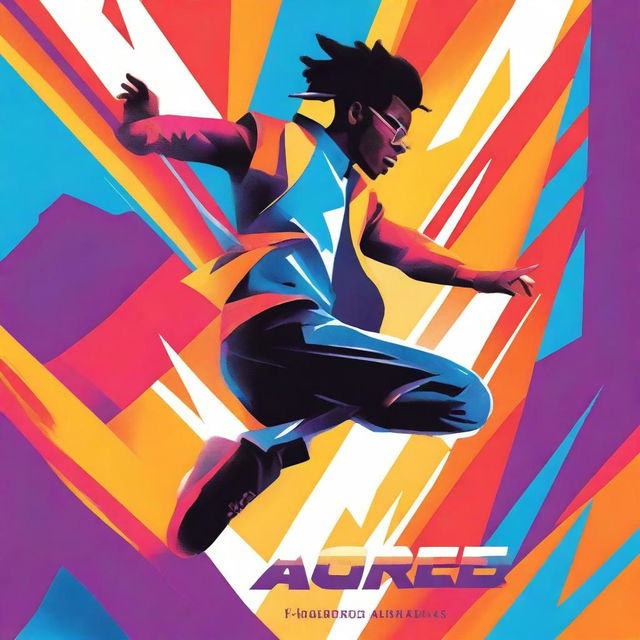 A dynamic book cover featuring a character performing an impressive stunt