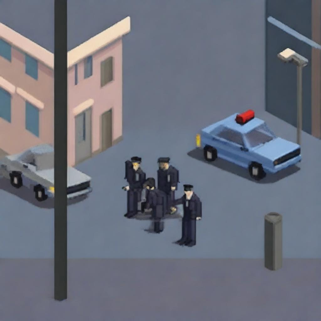 A pixel art depiction of a police arrest