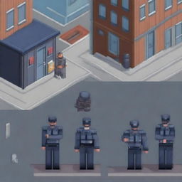 A pixel art depiction of a police arrest