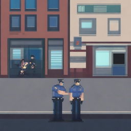 A pixel art depiction of a police arrest