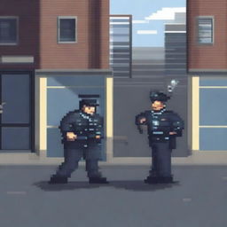 A pixel art depiction of a police arrest