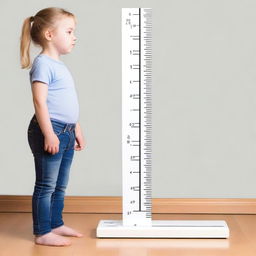 An image of a child being measured for height without any background