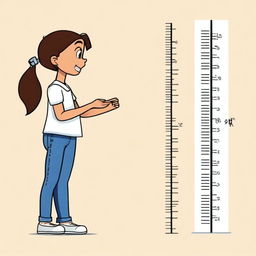 An animated image of a child being measured for height without any background