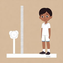 An animated image of a child being measured for height without any background