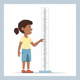 An animated image of a child being measured for height without any background