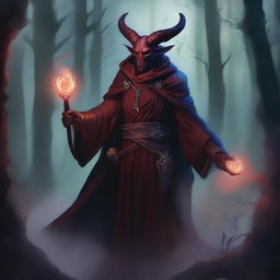 A detailed and dramatic illustration of a tiefling warlock