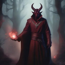 A detailed and dramatic illustration of a tiefling warlock