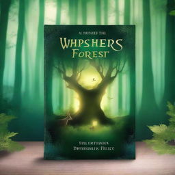 Create a captivating book cover featuring an enchanting forest with mystical creatures